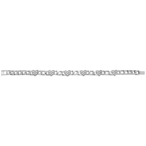 Silver Cast Cz Heart Bracelet 