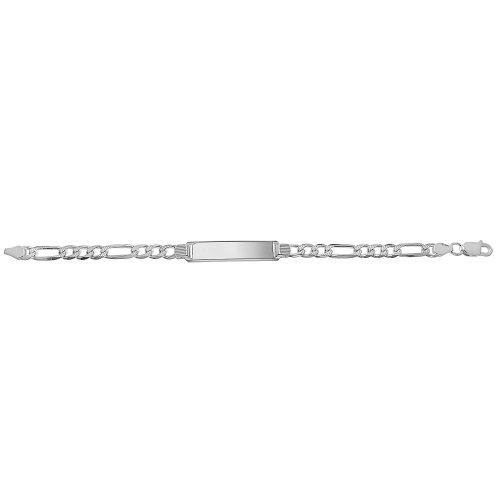 Silver Figaro Pave Id Bracelet 