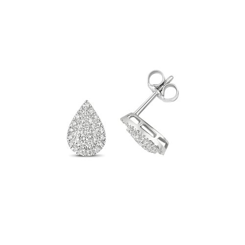Diamond Pear Shape Cluster Studs In 9ct White Gold 