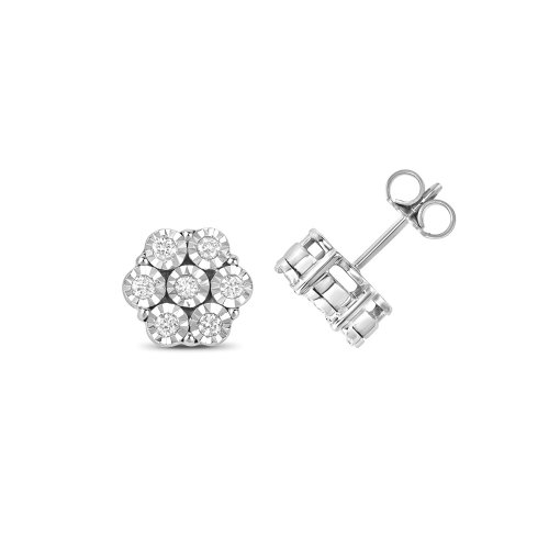 Diamond Illusion Plate Cluster Studs In 9ct White Gold 