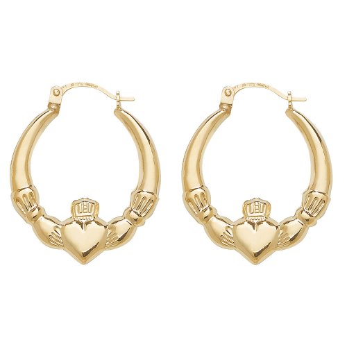 9ct Gold Claddagh Creole Earrings 