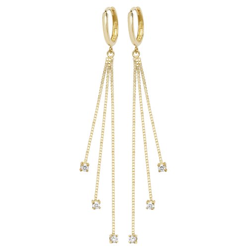 9ct Gold Round Cz Triple Chain Drops 