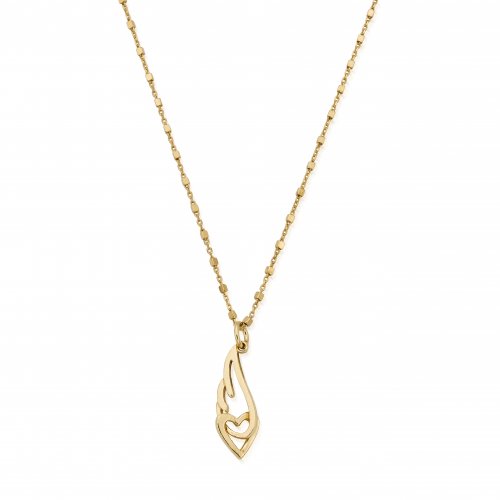 Chlobo Gold Delicate Cube Chain Interlocking Heart And Angel Wing Necklace