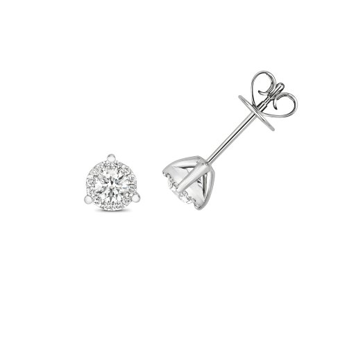 Diamond Brilliant 3 Claw Studs In 18ct White Gold 