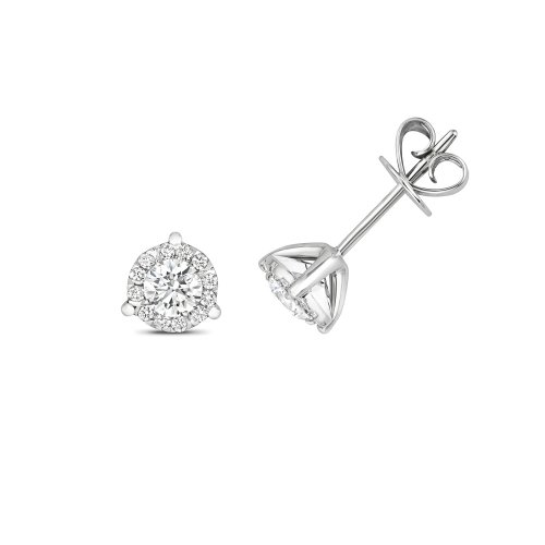 Diamond Brilliant 3 Claw Studs In 18ct White Gold 