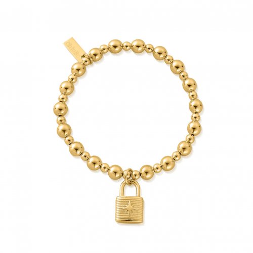 Chlobo Gold Mini Small Ball Padlock Bracelet