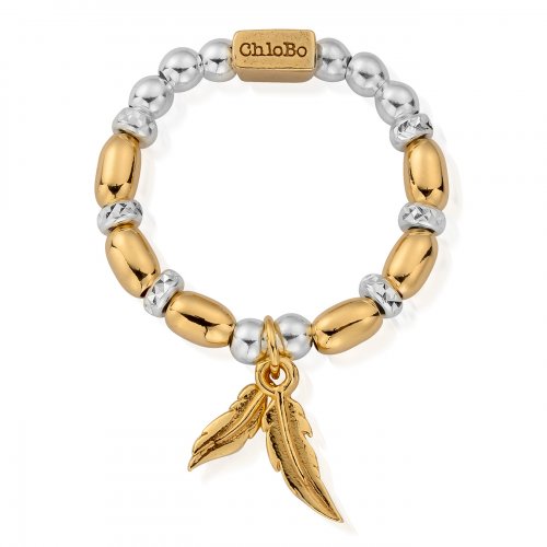 Chlobo Gold And Silver Dainty Double Feather Ring