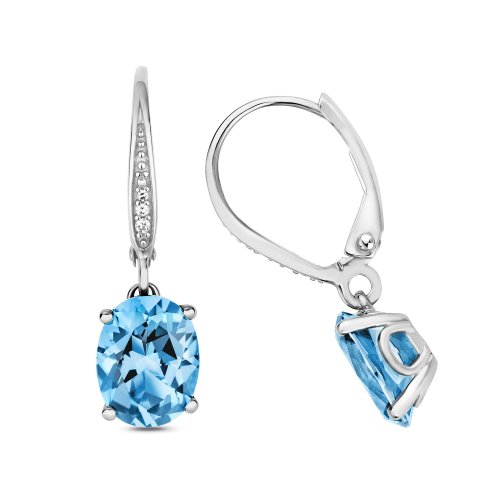 Diamond & Swiss Blue Topaz Oval Claw Set Drops In 9ct White Gold 