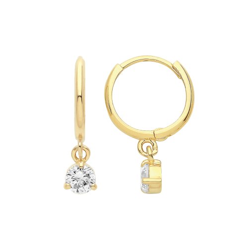 9ct Gold Cz Drop Hinged Earrings 