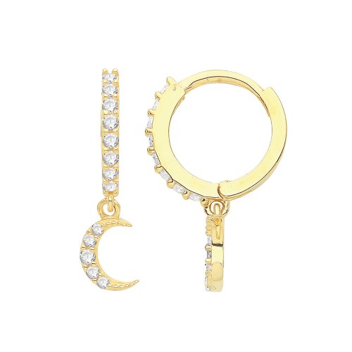 9ct Gold Cz Moon Drop Hinged Earrings 