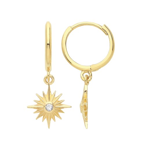 9ct Gold Starburst Drop Hinged Earrings 