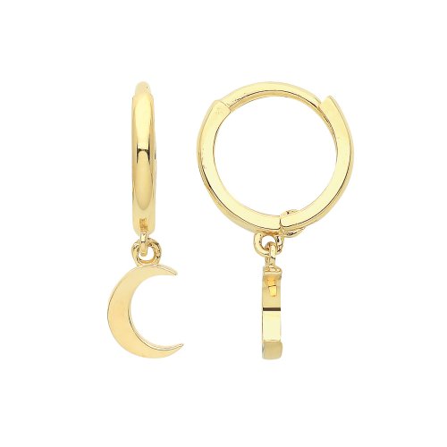 9ct Gold Plain Moon Drop Hinged Earrings 