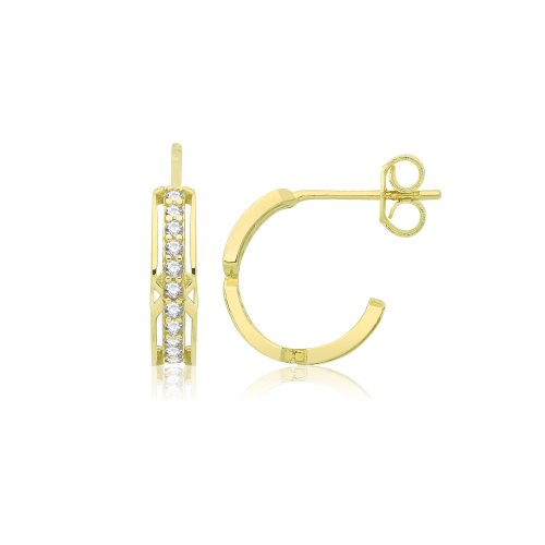 9ct Gold Half Hoop Cz Earrings 