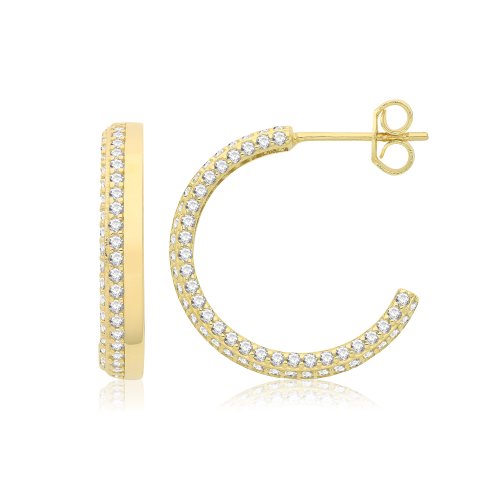 9ct Gold Half Hoop Cz Earrings 