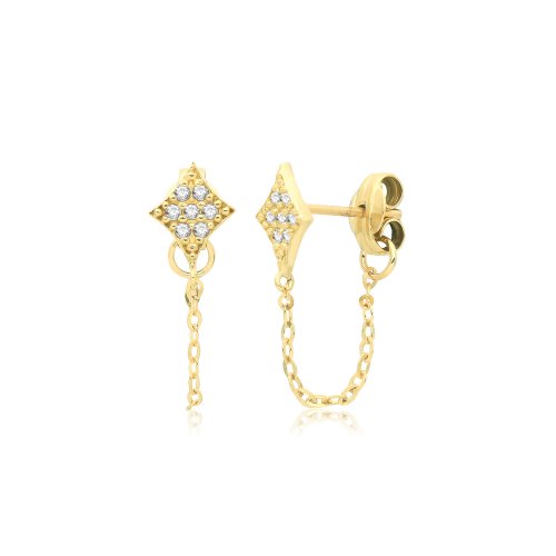 9ct Gold Cz Studs With Chain 