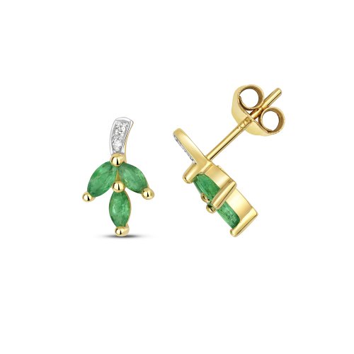 Diamond & Emerald Studs In 9ct Gold 