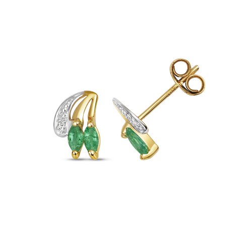 Diamond & Emerald Studs In 9ct Gold 