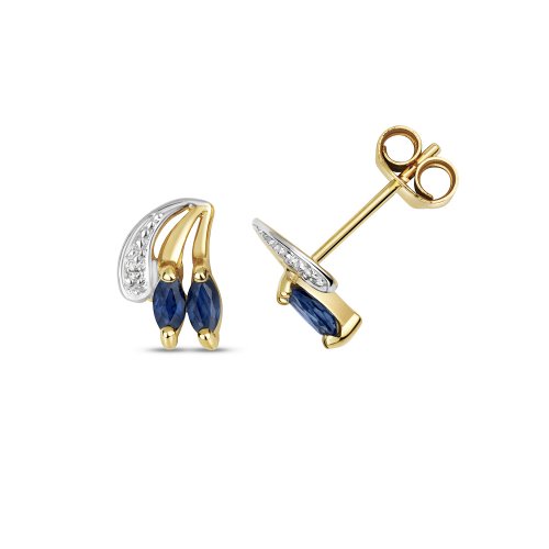 Diamond & Sapphire Studs In 9ct Gold 