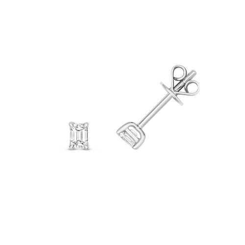 Diamond Emerald Cut Earring Studs In 18ct White Gold 
