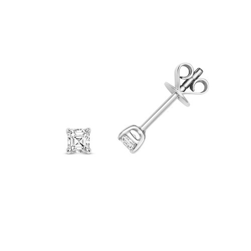 Diamond Asscher Cut Earring Studs In 18ct White Gold 