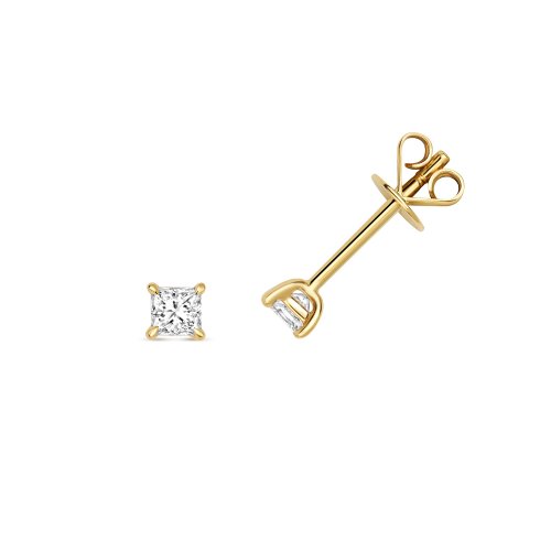Diamond Princess Cut Earring Studs In 18ct Gold 