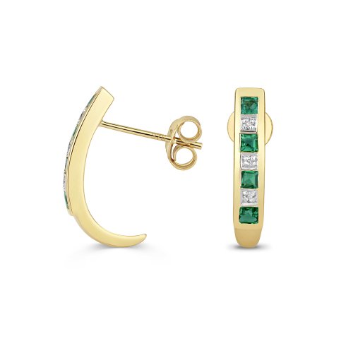 Diamond & Emerald Earrings In 9ct Gold 