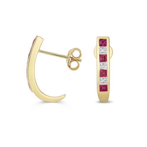 Diamond & Ruby Earrings In 9ct Gold 