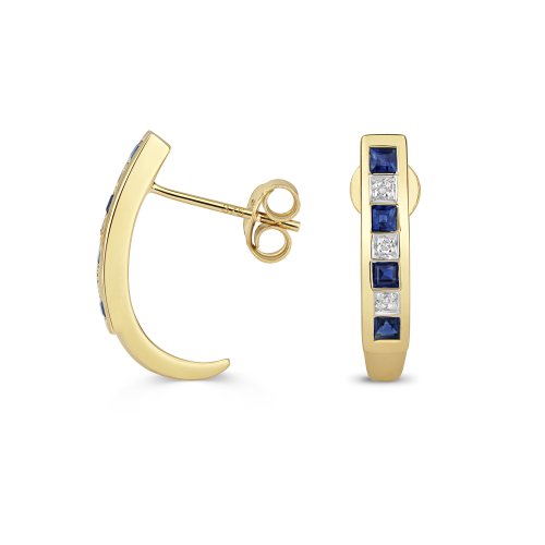 Diamond & Sapphire Earrings In 9ct Gold 