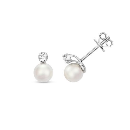 Diamond & Akoya Pearl Earrings In 18ct White Gold 