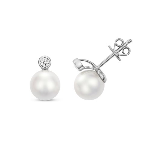 Diamond & Akoya Pearl Earrings In 18ct White Gold 