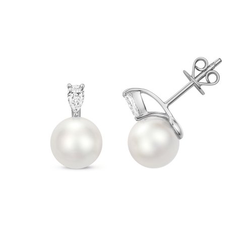 Diamond & Akoya Pearl Earrings In 18ct White Gold 