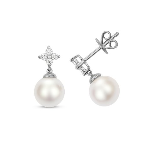 Diamond & Akoya Pearl Earrings In 18ct White Gold 