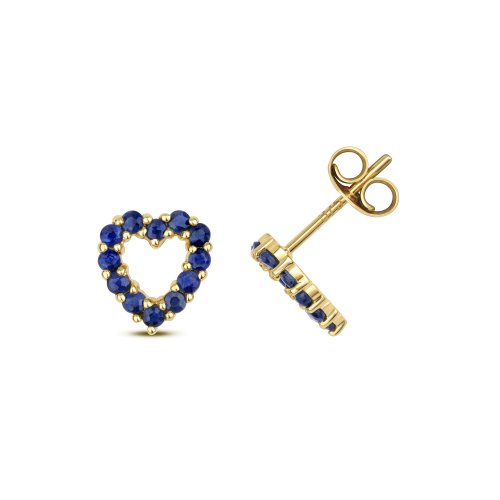 Sapphire Heart Earring Studs In 9ct Gold 