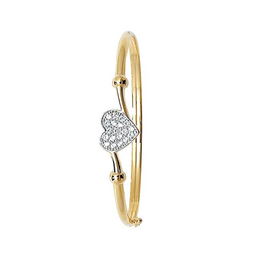 9ct Gold Babies' Cz Heart Bangle 