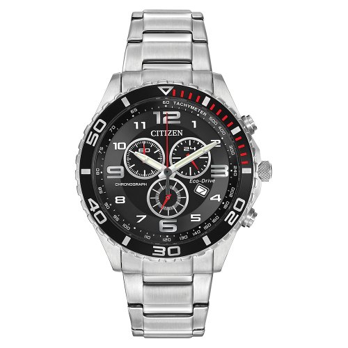 Citizen Men's Eco-Drive Chronograph Stainless Steel Bracelet Black Dial Watch