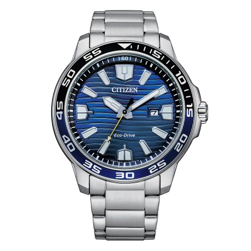 Citizen Men's Sport Eco Drive Blue Dial Watch with Stainless Steel Strap