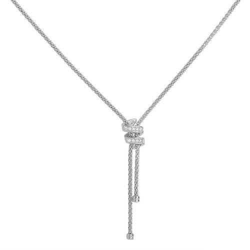 Silver Rhodium Plated Cz Set Spiral Mesh Necklet 