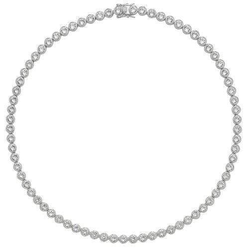 Silver Rhodium Plated Cz Bezel Set Necklet 