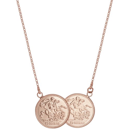 Silver Rose Gold Plated Full Double Sovereign Coin Necklet 