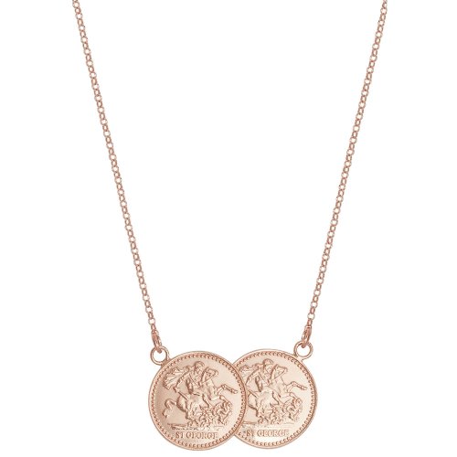Silver Rose Gold Plated Half Double Sovereign Coin Necklet 