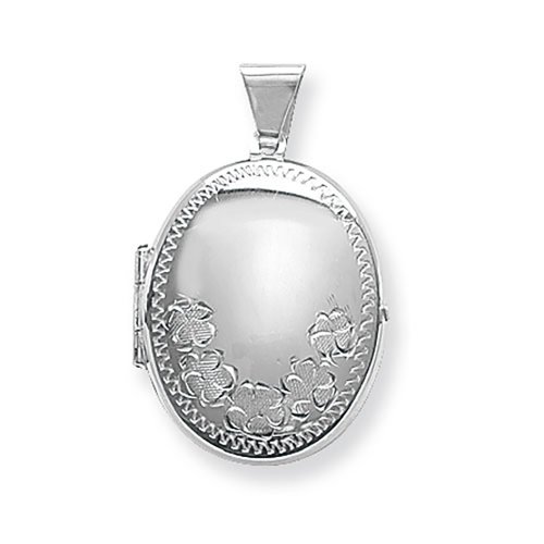 Silver Flower Design Engraved Oval Locket 