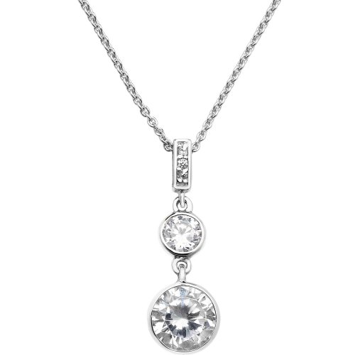 Silver Rhodium Plated Double Cz Rubover Necklet 