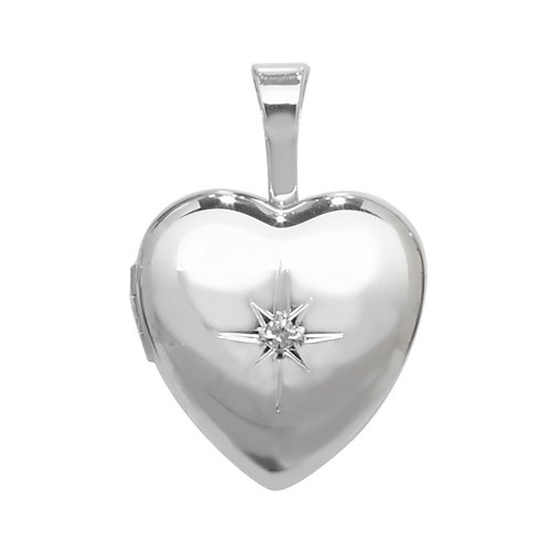 Silver 0.01ct Diamond Set Heart Locket 