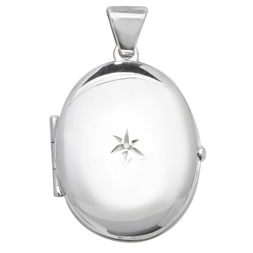 Silver 0.01ct Diamond Set Oval Locket 