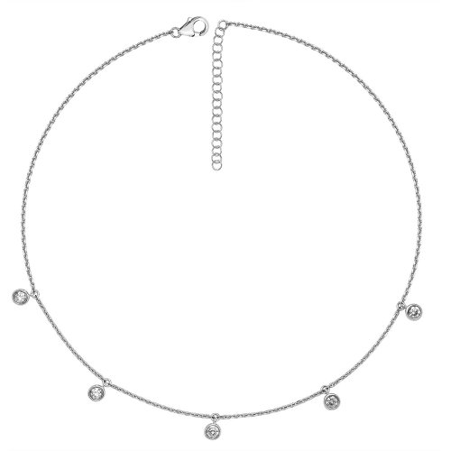 Silver Rhodium Plated Cz Bezel Set Charms Necklet 