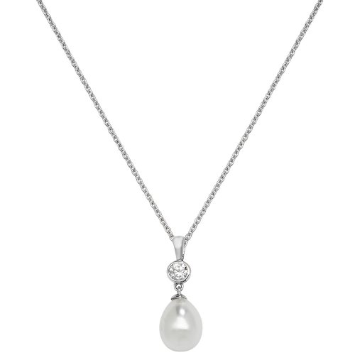 Silver Pearl & Cz Rh Plated Pendant 