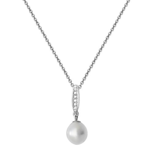 Silver Rhodium Plated Freshwater Pearl And Cz Set Necklet 