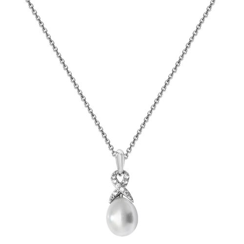 Silver Rhodium Plated Freshwater Pearl And Cz Set Necklet 