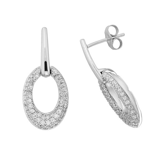 Silver Rhodium Plated Cz Oval Drops 