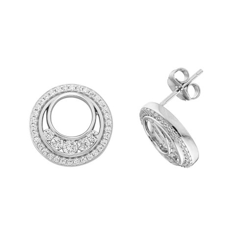 Silver Circle Rh Plated Cz Studs 